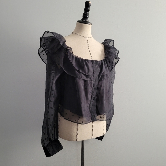 The Shirt Rochelle Behrens Black Polka Dot Sheet Statement Top - Picture 5 of 9